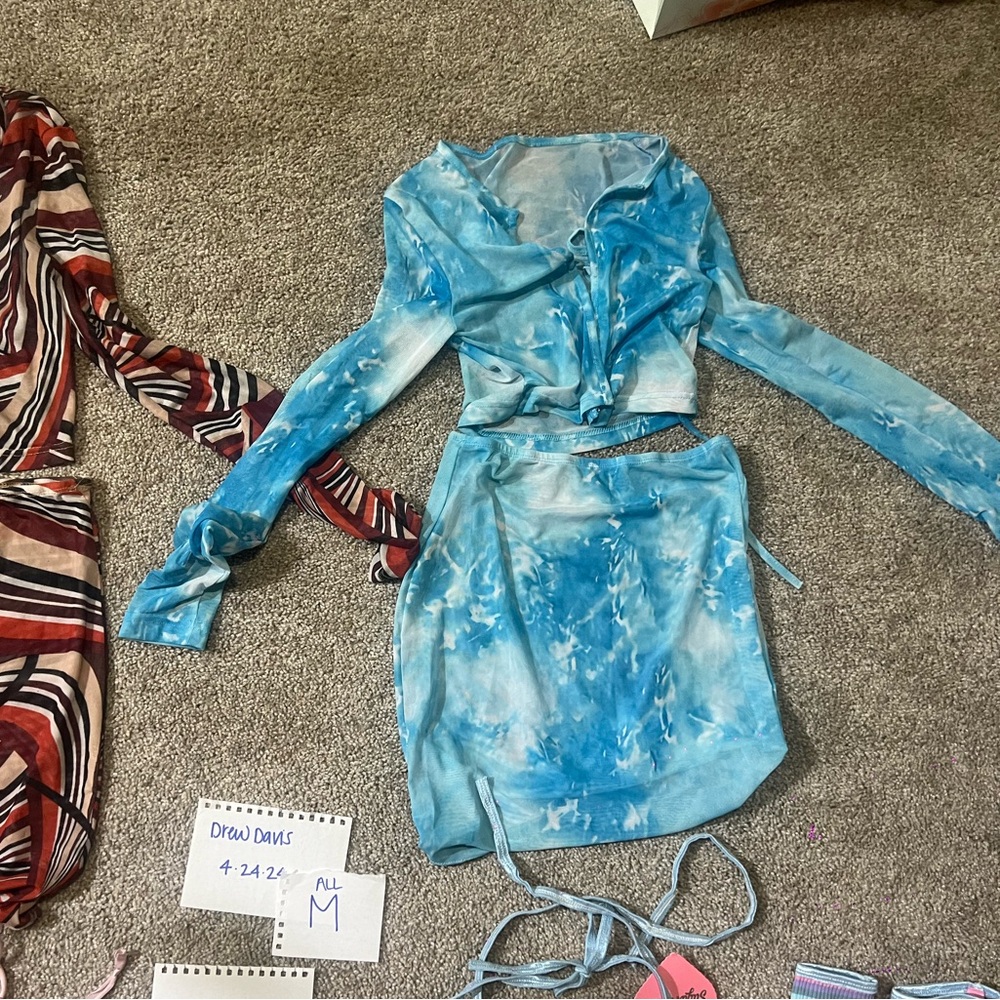Blue mesh tie die skirt set - outcast clothing